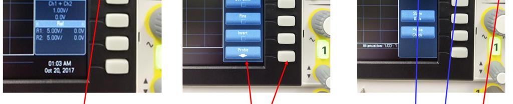 To measure RMS, DC, or peak to peak voltages with the oscilloscope, use the following method: Press the Meas button (9 in Fig. 4). The Select menu appears on the right side of the screen.