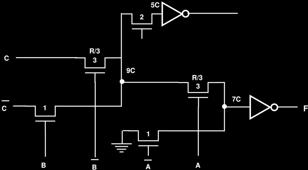 Example of Elmore Delay Calculation Calculate the Elmore delay from C to F in the circuit.