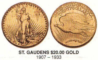 St. Gaudens Double Eagle This Double Eagle gold coin was designed by Augustus Saint-Gaudens who also designed Indian Head $10 Gold which also circulated from 1907 1933.