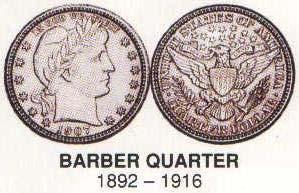 Barber or Liberty Head Quarter Designed by Charles Barber using the same female likeness of Liberty as he did on the dime and half-dollar.