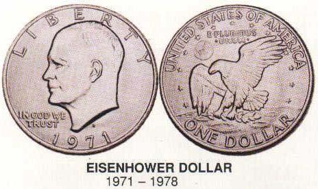 Frank Gasparro designed this coin which commemorates President and Supreme Commander of the Allied Forces during World War II, Dwight David Eisenhower and the first landing on the moon.