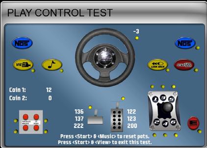 Diagnostics: Play Control Test The Play Control Test menu lets you test driving controls, operator buttons, and coin mechs, as described below.
