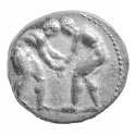 The reverse of the Aspendos coinage bears another of ancient Greece s most famous types: the slinger and the triskelion.