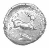 After the expulsion of the tyrant around 461 BC, Messana continued at first to strike with the old types, but the male charioteer was replaced by the city-goddess Messana.