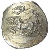 Plate V.9. Sicily, Syracuse, c. 415 BC. AR Tetradrachm signed by Eumenos. Fast quadriga driven l.