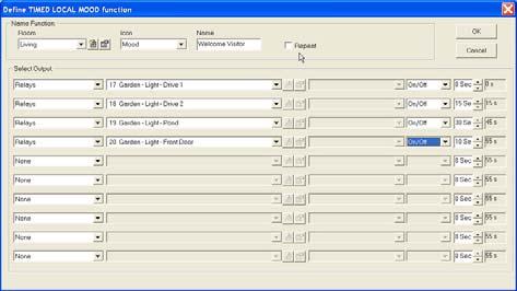 TELETASK Handbook PROSOFT > Functions 6.2.8. The Timed Local Mood function Description A Timed Local Mood describes the wanted status of maximum 10 functions.