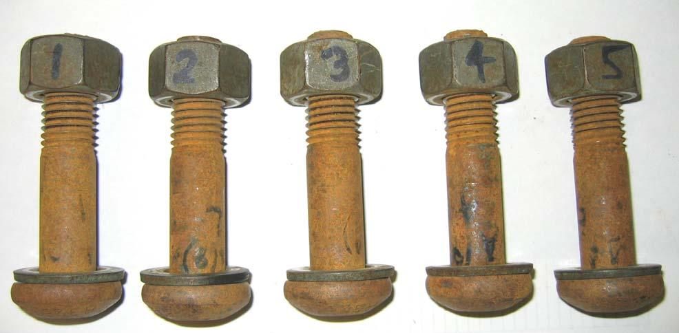 Figure 4.20 Assemblies with the bolt, nut and washer weathered separately for 8 weeks (Company A) Next, the bolt calibrated tensions were derived from Equation (3.