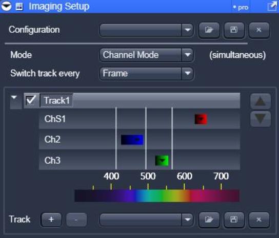 b. Simultaneous Mode setup: i. In the Imaging Setup panel, make sure there is only one track, and that it is activated by a white check mark.