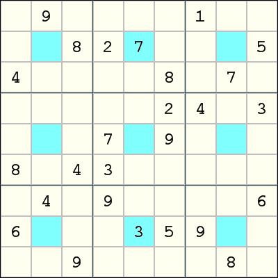 Center Dot Sudoku The center cell of each box makes an