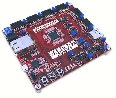 Real-time Control Implementation Cerebot 32MX4 development board PIC32MX460F512L microprocessor 80 MHz 32-bit memory.