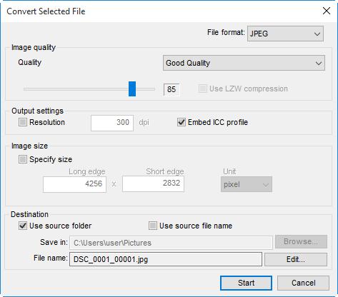 File Format To save RAW (NEF/NRW) images in JPEG or TIFF format, click the toolbar.