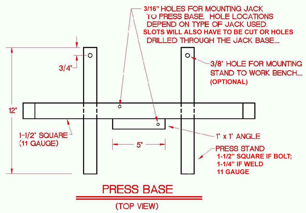 Figure 10. Press Base Top View Schematic Jack support above.