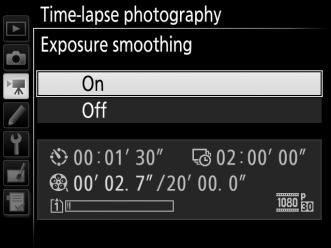 sensitivity control is on). 3 Start shooting. Highlight Start and press J. Timelapse photography starts after about 3 s.