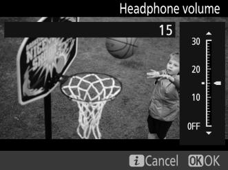 Option Highlight display Headphone volume Description Choose whether the brightest areas of the frame (highlights) are shown by slanting lines in the live view display.