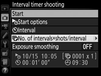 To choose the number of shots per interval: Highlight No. of intervals shots/interval and press 2.