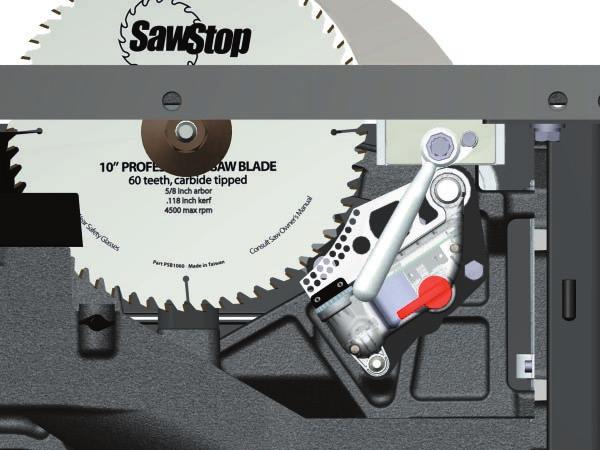 Setting Up Your Saw Note: some users may find it easier to adjust the brake position by opening the motor cover and removing the dust shroud door to see the blade and brake cartridge more clearly.