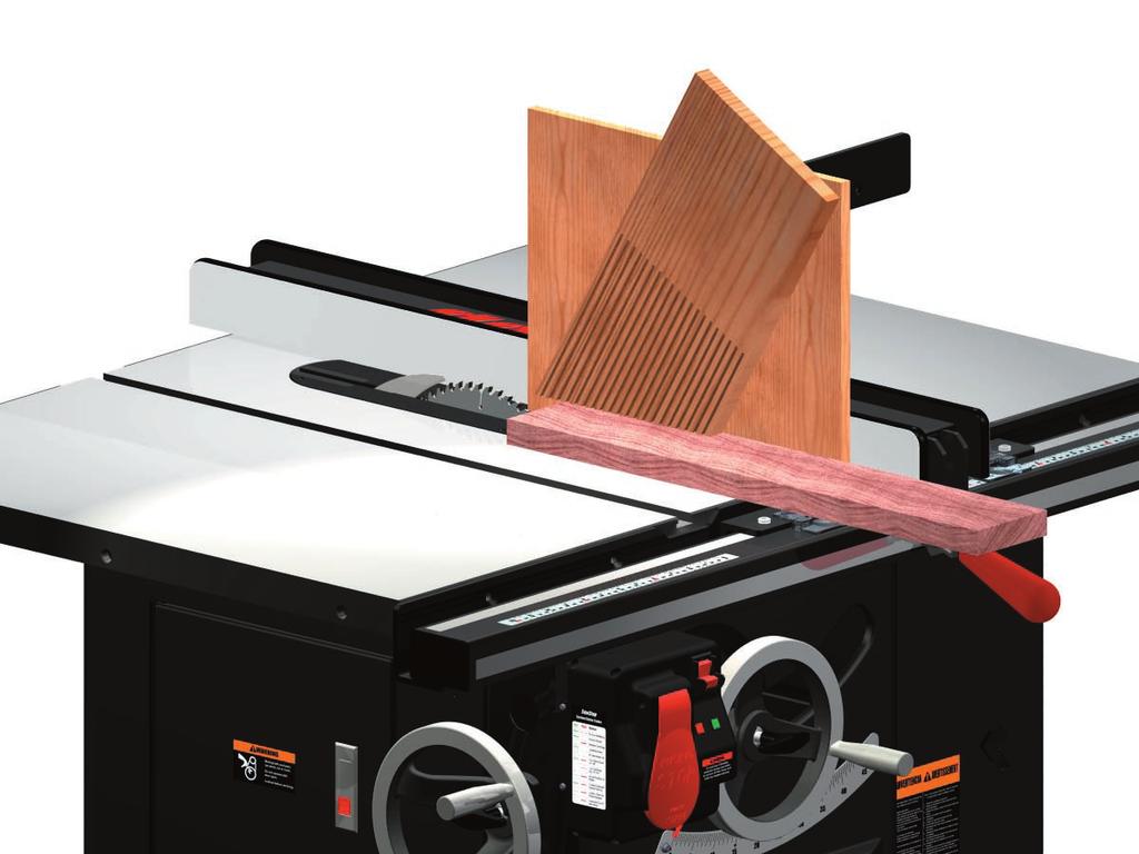 When ripping pieces longer than approximately 4 feet, use rollers, an out-feed table or a similar support to prevent the workpiece from dropping off the back of the table. Fig.