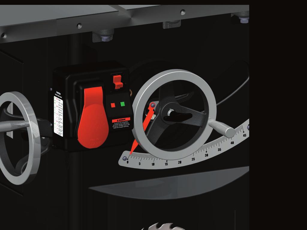 Making Adjustments to Your Saw Tilt Angle Indicator The tilt angle indicator is located at the front of the cabinet, just behind the elevation hand wheel (see Fig. 61).
