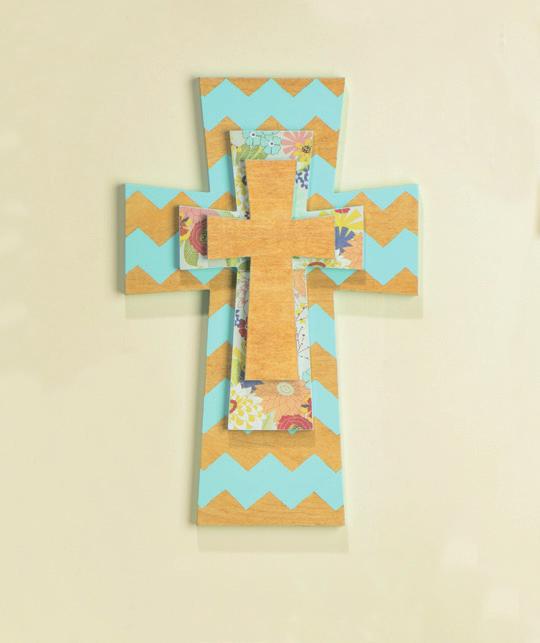 Then we painted the edges of all three crosses with blue acrylic paint.