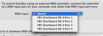 Line 6 FBV Control: Using Your FBV with Software Applications To configure GearBox to receive MIDI Control data from your FBV MkII device, go to the GearBox Preferences > MIDI/Control dialog and set