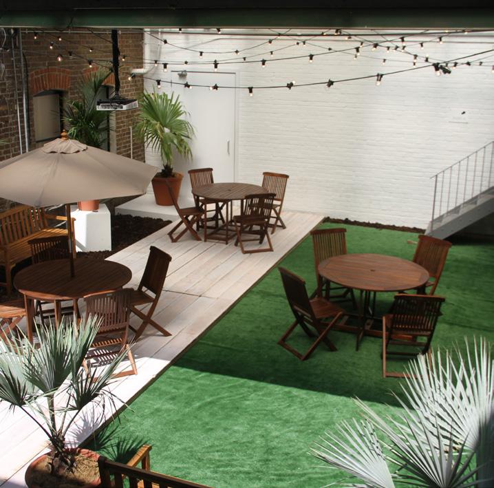 Our studios feature natural brickwork, high ceilings with exposed beams, wooden floors, large