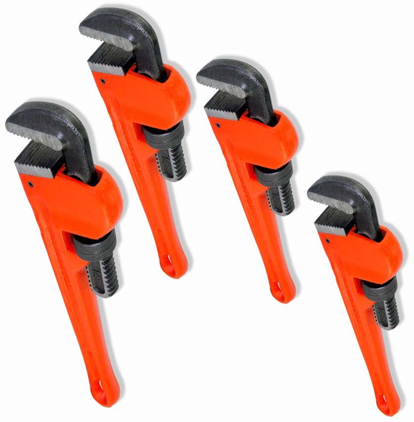 STEEL PIPE WRENCH SET These are drop forged, cast steel pipe wrenches with hardened steel jaws and precision milled teeth. They have a smooth spinning thumb dial to adjust the jaw opening.