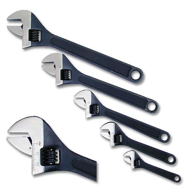5 PC. BLACK CR-V ADJUSTABLE WRENCH SET This is a top quality, Chrome Vanadium Steel, adjustable wrench set with the black oxide, industrial finish.