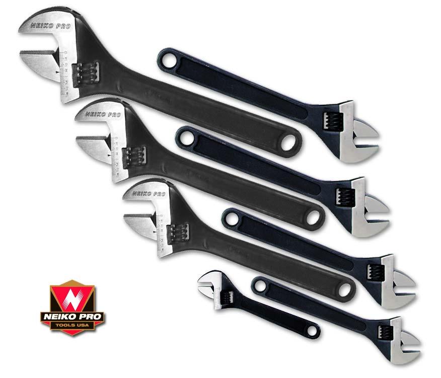 8 PC. BLACK CR-V ADJUSTABLE WRENCH SET This is a top quality, Chrome Vanadium Steel, adjustable wrench set with the black oxide, industrial finish.