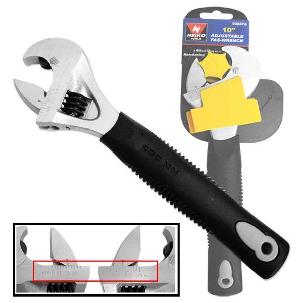 ADJUSTABLE FAS-WRENCHES This remarkable tool works like a ratchet wrench but with the features of an adjustable wrench.