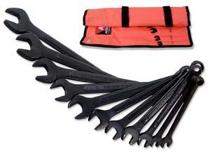LARGE COMBO WRENCH SETS These larger combination wrench sets are made of chrome vanadium steel with a black oxide finish and raised panel for extra strength.