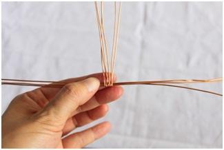 8mm copper wires for feathers, 3 x 1mm copper wire for the left side of