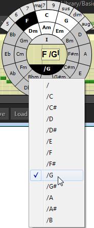 To insert the selected chord into the chord track press Enter key on computer keyboard, or alternatively click the center part of Chord Selector.