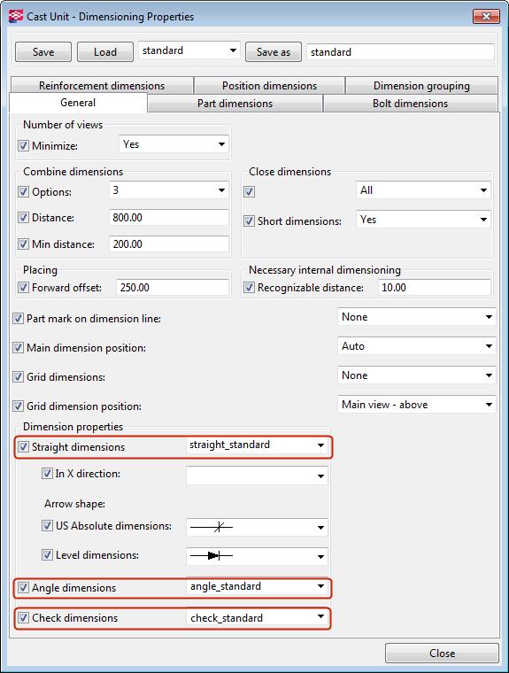 If you select Integrated dimensions as the dimensioning type in the Dimensioning panel, the Dimensioning Properties dialog box is displayed. You can also load saved dimension properties here. 5.