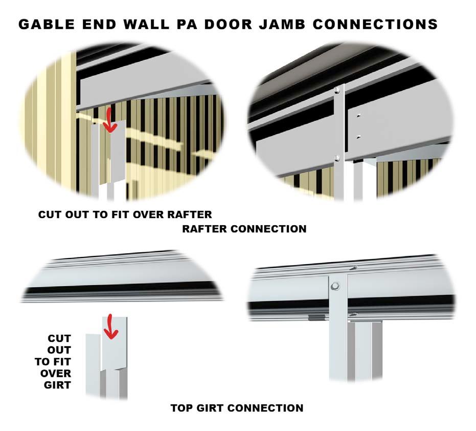 Stand each Gable End Wall Personal Access Door Jamb vertically and align the lip of the jamb to the door opening width mark.