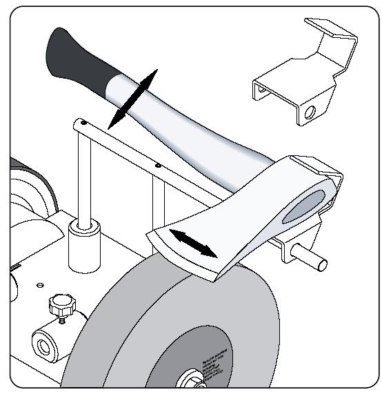 Item 95334 Jig for Sharpening Axes: This jig is for hatchets, axes and similar tools.. Slide the Mounting Bracket on the Standard Mounting Bracket on your grinder. 2.