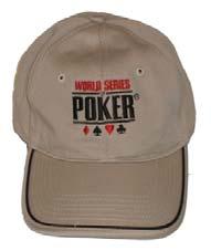 World Series of Poker Cap 100% cotton washed twill, unstructured six panel construction, low profile, contract twill sweatband, pre-curved bill with contrast piping and embroidered World Series of