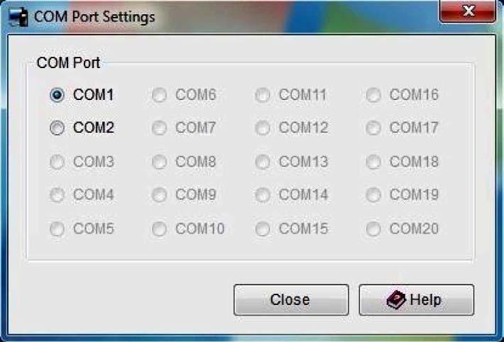 If all ports are grayed out, this indicates your computer has no COM ports installed and you will not be able to use the MCP-4A software even if you click the OK button.