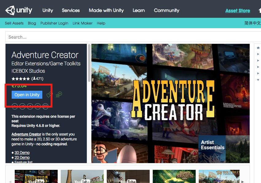 1.1. Installation Once purchased, Adventure Creator is installed by importing it from its page on the Unity Asset Store. The full package includes both the 2D and 3D Demos.