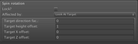 The Spin rotation panel has an additional option: Look At Target, which is a simple way of ensuring the camera is always centred on the target: The Cursor inﬂuence panel allows the camera to