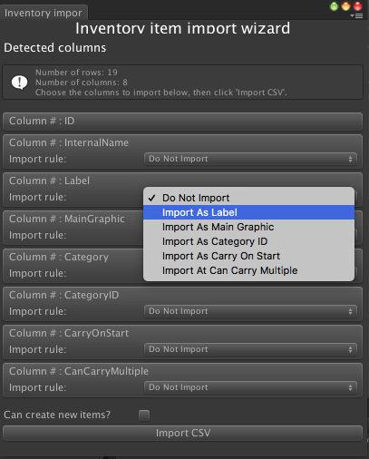 It is also possible to import data from the same cog icon - clicking Import items.