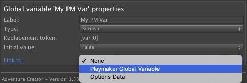 7.3. Linking with Playmaker Variables If you have the popular Playmaker asset, which is a separate Unity asset to Adventure Creator, you can synchronise AC's global variables with Playmaker's.