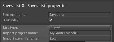 9.5. Importing saves from other games If you are making an episodic game that spans multiple projects, you can have the player import save game ﬁles from one to another so that their progress is
