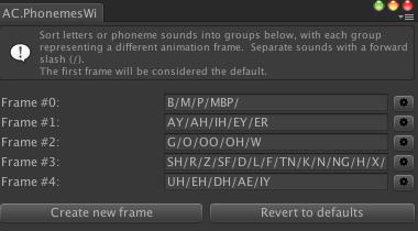 Constructing animations Generated phonemes must be mapped to animation frames in order to be played back at runtime.