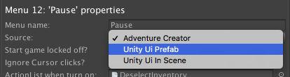 11.1.2.Unity UI menus Unity UI menus allow you to make use of Unity s UI system and styling options while letting AC handle clicks and visibility.