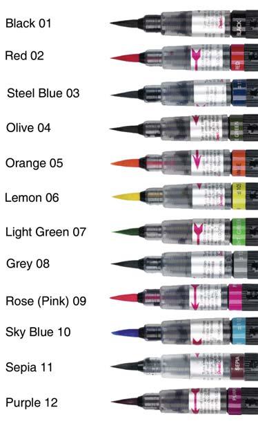 PENS & MARKERS 149 Pentel Water Brush - (Group B) The Pentel Water Brush is an artist s brush that houses water in the barrel of the pen which is supplied to the fibre tip via a valve, giving a