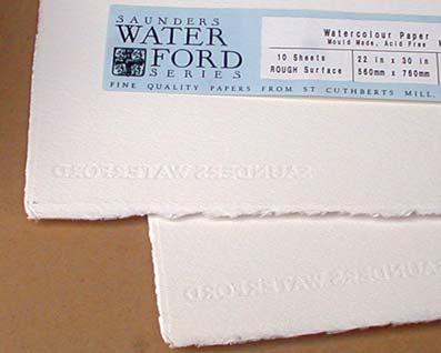WATERCOLOUR SURFACES 63 Saunders Waterford Paper - (Group B) A 100% cotton, buffered and mould made paper with 4 deckle edges. It is acid free for archival permanence. Available in 22 x 30 sheets.