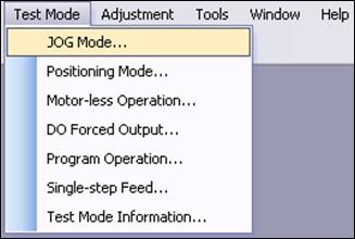 5.4 JOG Mode in the Setup Software T The JOG Mode window can be displayed by selecting