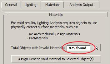 4 Click the arrow button next to Total Objects With Invalid Materials.