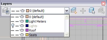 7 On the Layers toolbar, click Select Objects In Current Layer. All seat objects are selected.