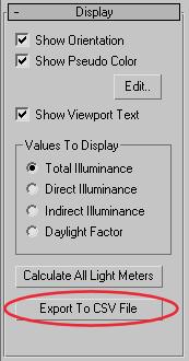 Export the Light Meter data in spreadsheet format: 1 Continue working with the scene from the previous lesson, or open the scene arena_03.max.